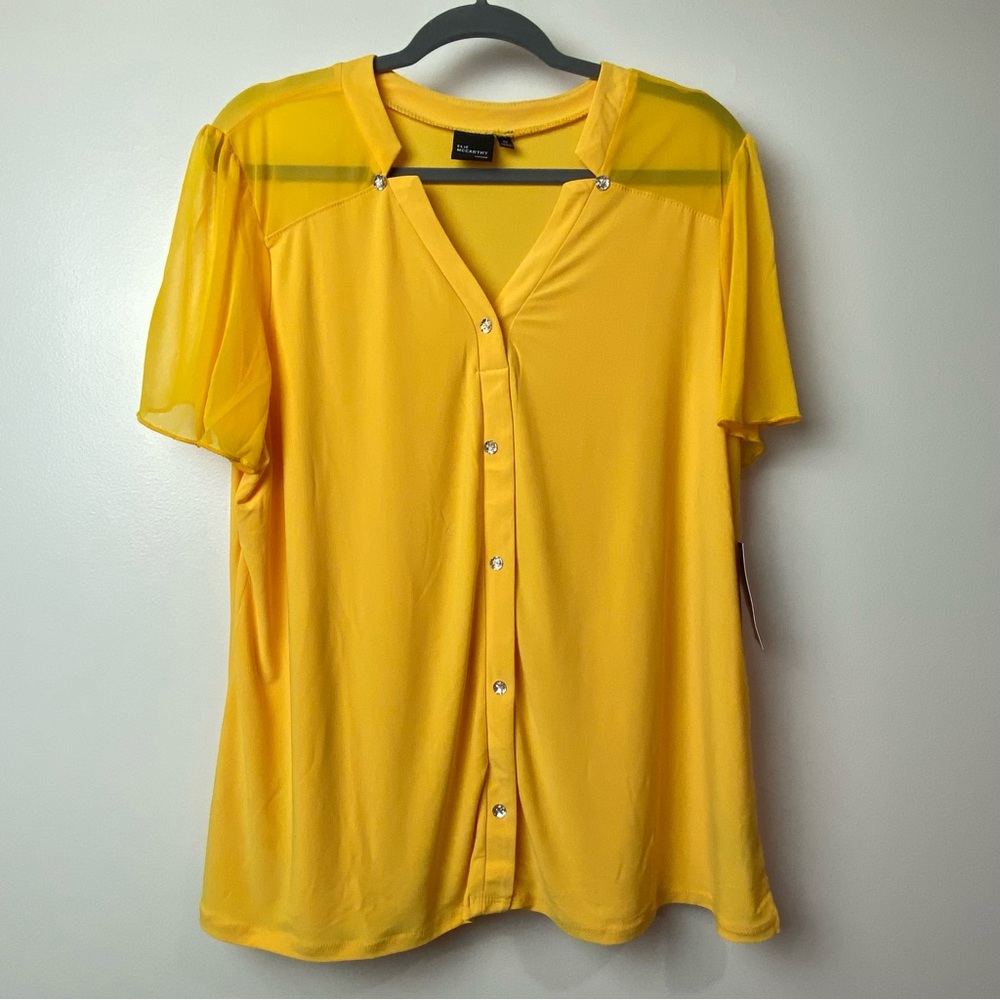 Elie McCarthy Women's Sz 2X short sleeve Gold Yellow button down top New w/ Tag